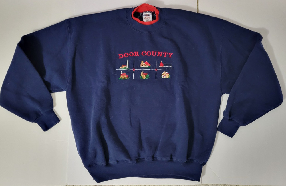 Jerzees Super Sweats 2X Door County Embroidered Navy Crewneck Sweatshirt